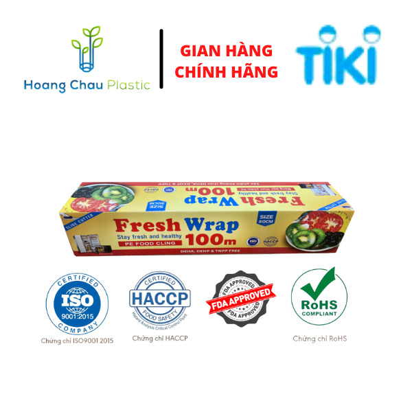 Màng bọc thực phẩm Hoang Chau Plastic (HCP) 30cm x 100m -Nhựa PE- Dùng được cho lò  vi sóng - Thân thiện với môi trường ( bao gồm thanh dao cắt + hộp tiện dụng)