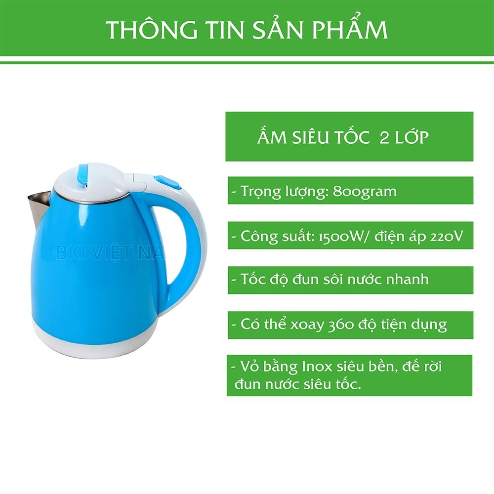 Ấm Đun Nước Siêu Tốc 1.8L Electric Kettle, Ấm Siêu Tốc Inox 2 Lớp