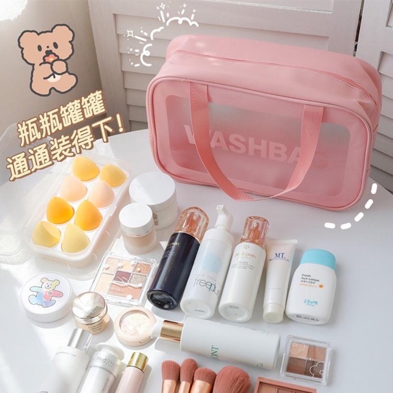 Set 3 túi trong suốt đựng mỹ phẩm, đồ trang điểm du lịch - Bộ 3 túi du lịch WASHBAG hồng chống thấm nước nhiều kích cỡ