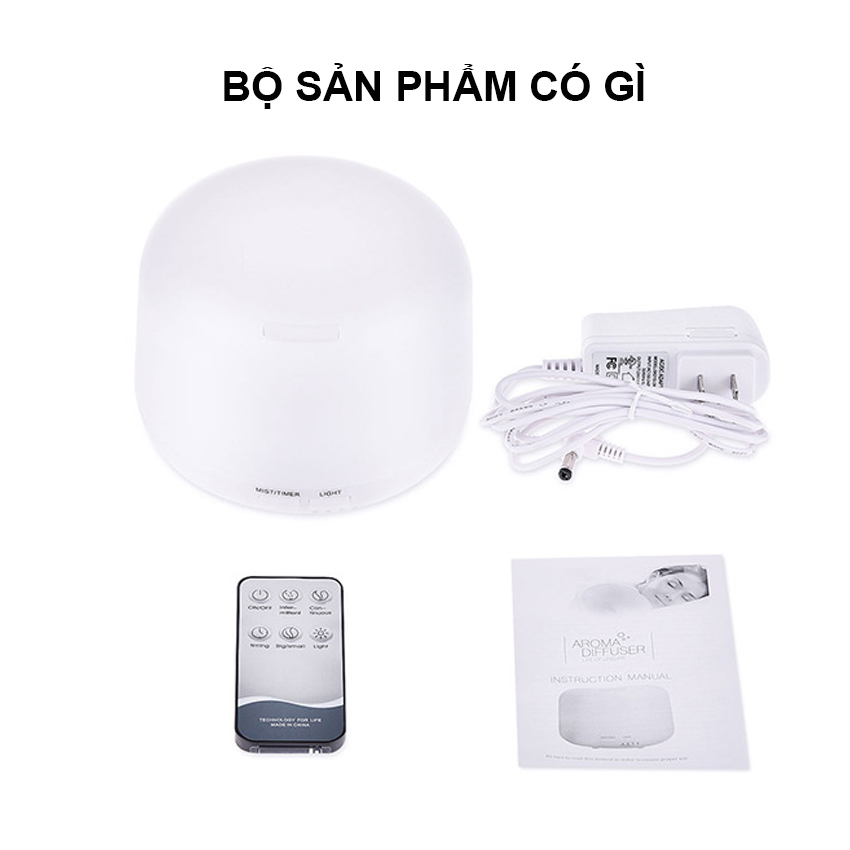 Máy khuếch tán tinh dầu trụ tròn loại lớn 500ml và 300ml led nhiều màu tự động tắt khi hết nước Venado