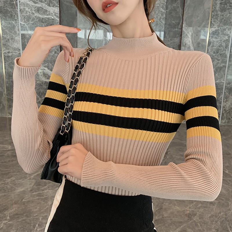 Áo thun gân tay dài dáng ôm hoạ tiết kẻ sọc