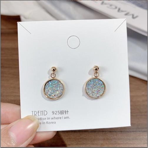 Bông tai Bạc 925 Phong Cách Hàn Quốc - HOA TAI ĐÍNH ĐÁ THẢ DÀI - ẢNH CHỤP THẬT