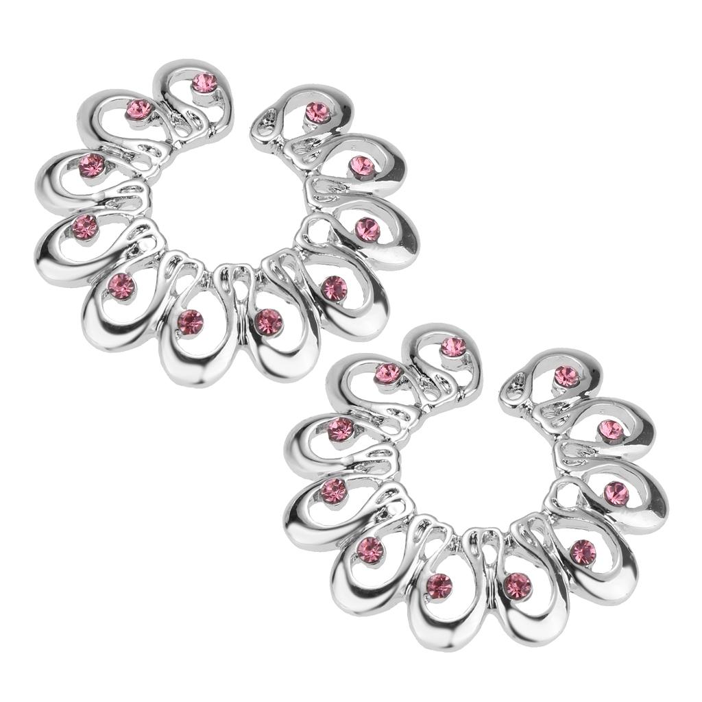 2 Pair Stainless Steel Crystal Floral