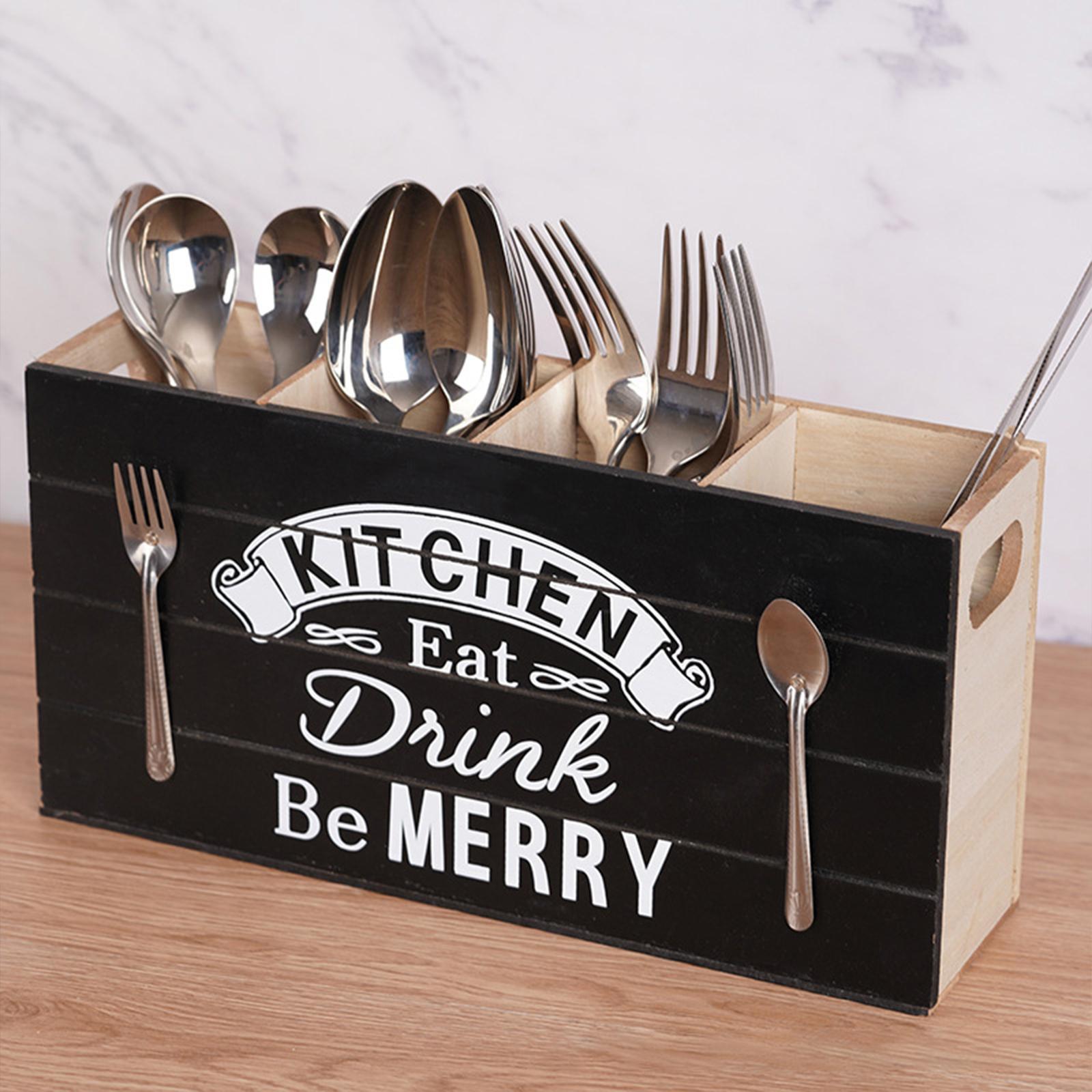 Retro Style Wood Kitchen Cutlery Holder Multifunction for Kitchen Decoration