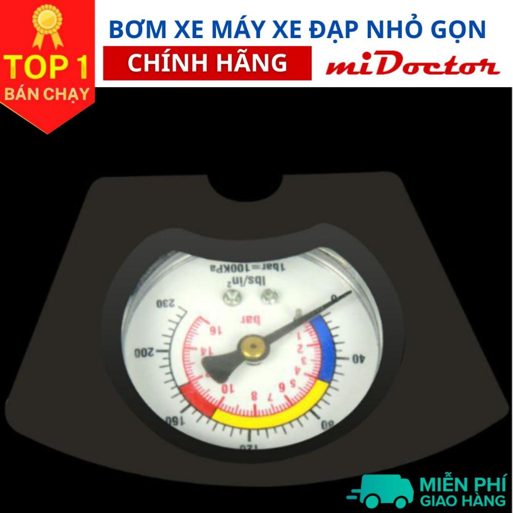 Bơm xe máy xe đạp miDoctor nhỏ gọn đạp chân đút cốp chuyên dụng mang đi đường dài - Chính Hãng