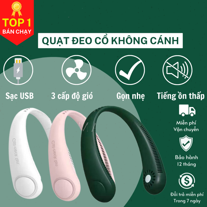 Quạt Mini Đeo Cổ 2 Cánh Quạt 2 Bên Phù Hợp Với Tài Xế Công Nghệ, Người Tập Thể Thao Hoặc Thường Xuyên Phải Ra Ngoài - Giao màu ngẫu nhiên