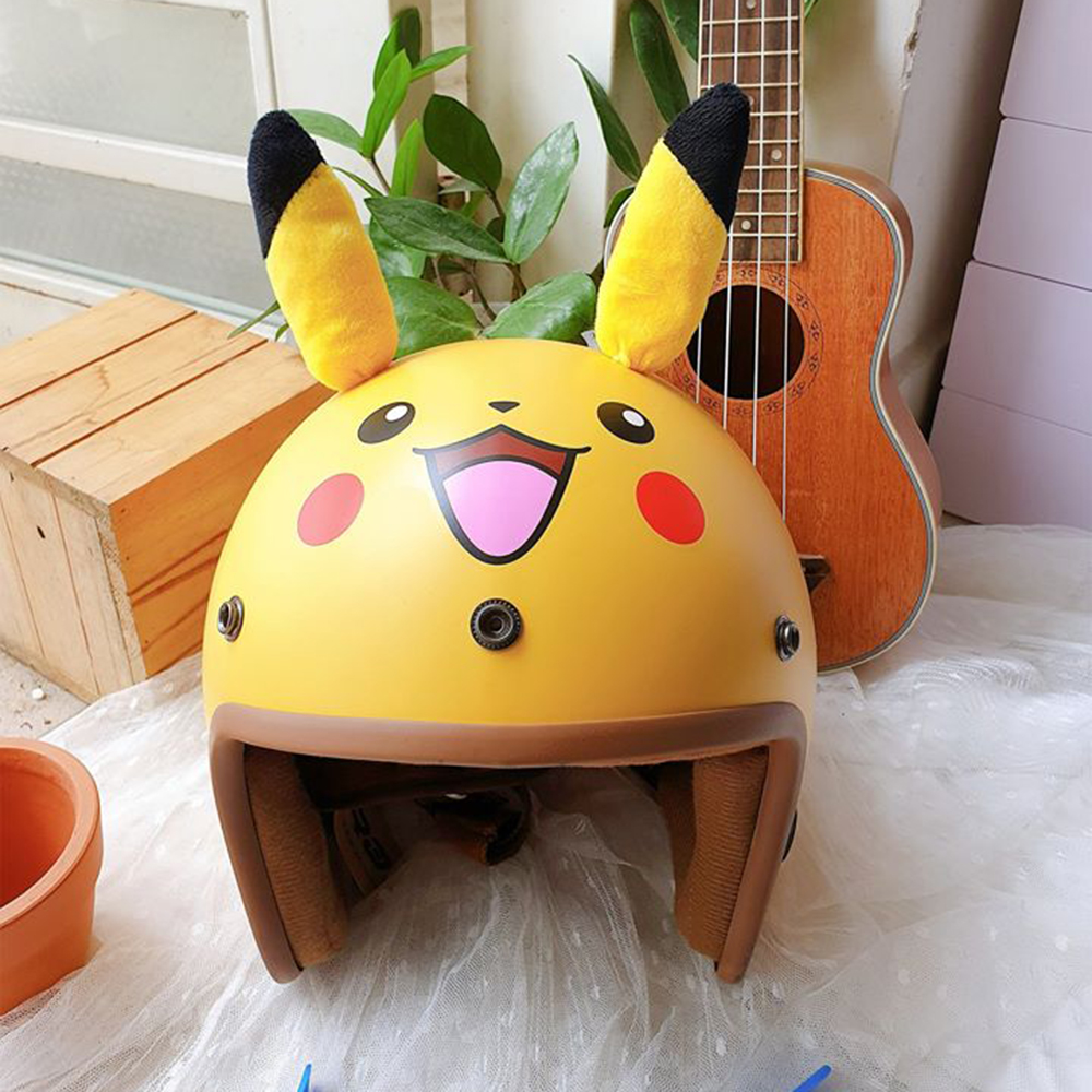 Nón Bảo Hiểm Phượt SRT 3/4 Pikachu tặng chong chong gắn nón màu ngẫu nhiên + Kèm lưỡi chai chống nắng, chống chói tự tháo lắp siêu tiện lợi