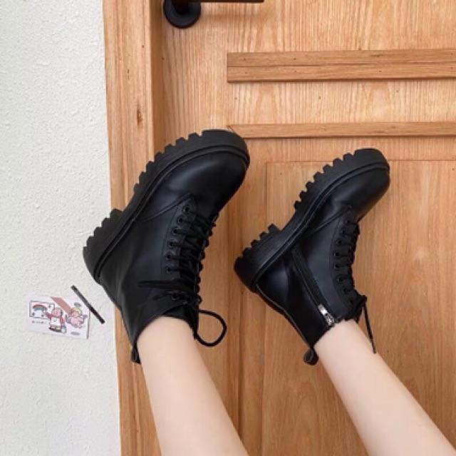 Bốt nữ, giầy boots cổ ngắn buộc dây ullzang phong cách Hàn