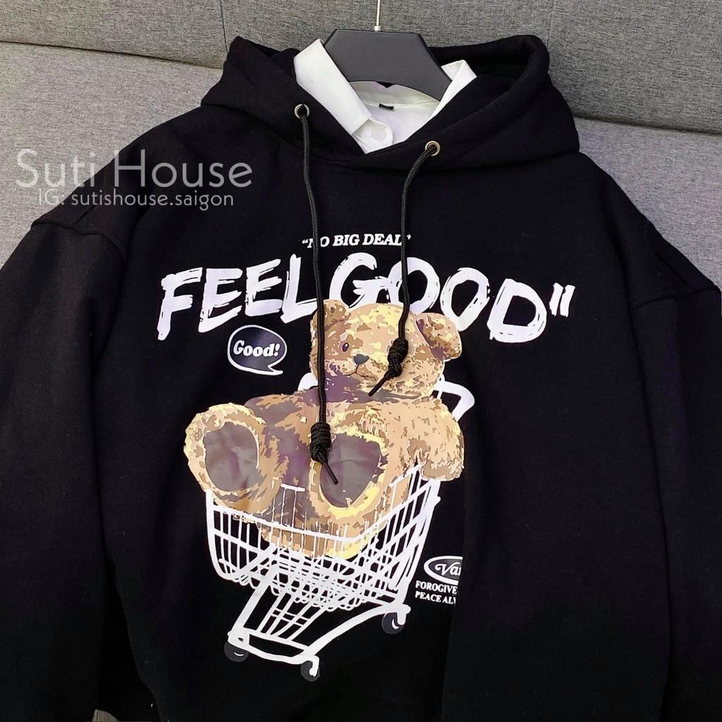 Áo Hoodie Gấu FeelGood 2 Màu Tan / Đen Unisex Nam Nữ Form Rộng Phong Cách Ulzzang - Suti House