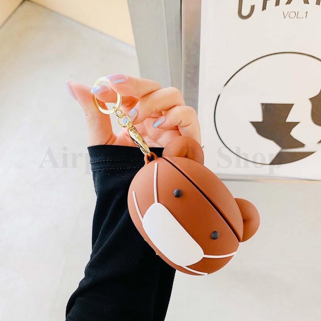 Bao Case Ốp dành cho Airpods Pro gấu nâu mang khẩu trang siêu cool silicon cao cấp