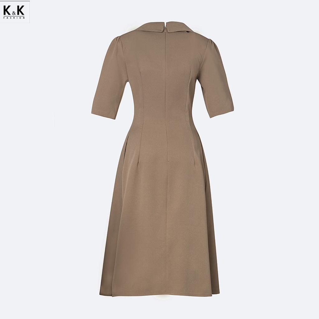 Đầm Xòe Công Sở Tay Lỡ Cổ Sơ Mi K&amp;K Fashion KK119-15 Chất Liệu Kalan