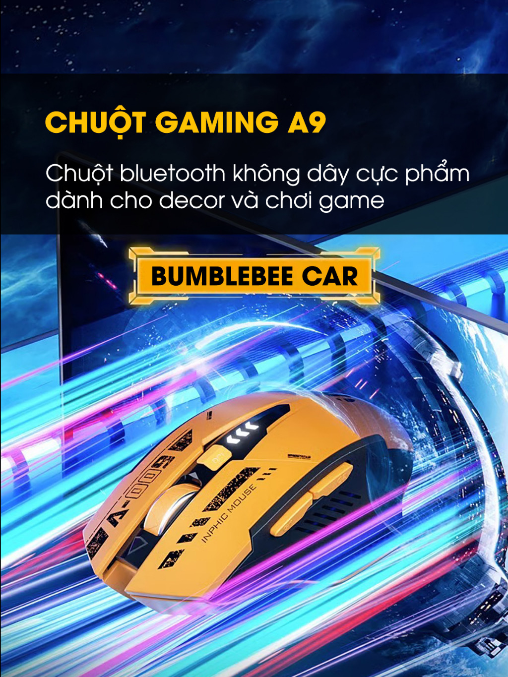 ￼Chuột không dây bluetooth TEKKIN A9 gaming máy tính 6 nút silent tắt âm led hiển thị pin gundam game công thái học rob - hàng nhập khẩu