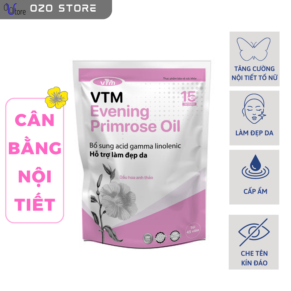 Viên uống tinh dầu hoa anh thảo Evening Primrose Oil VTM, hỗ trợ cân bằng nội tiết tố, làm đẹp da, tóc, móng - 15 ngày