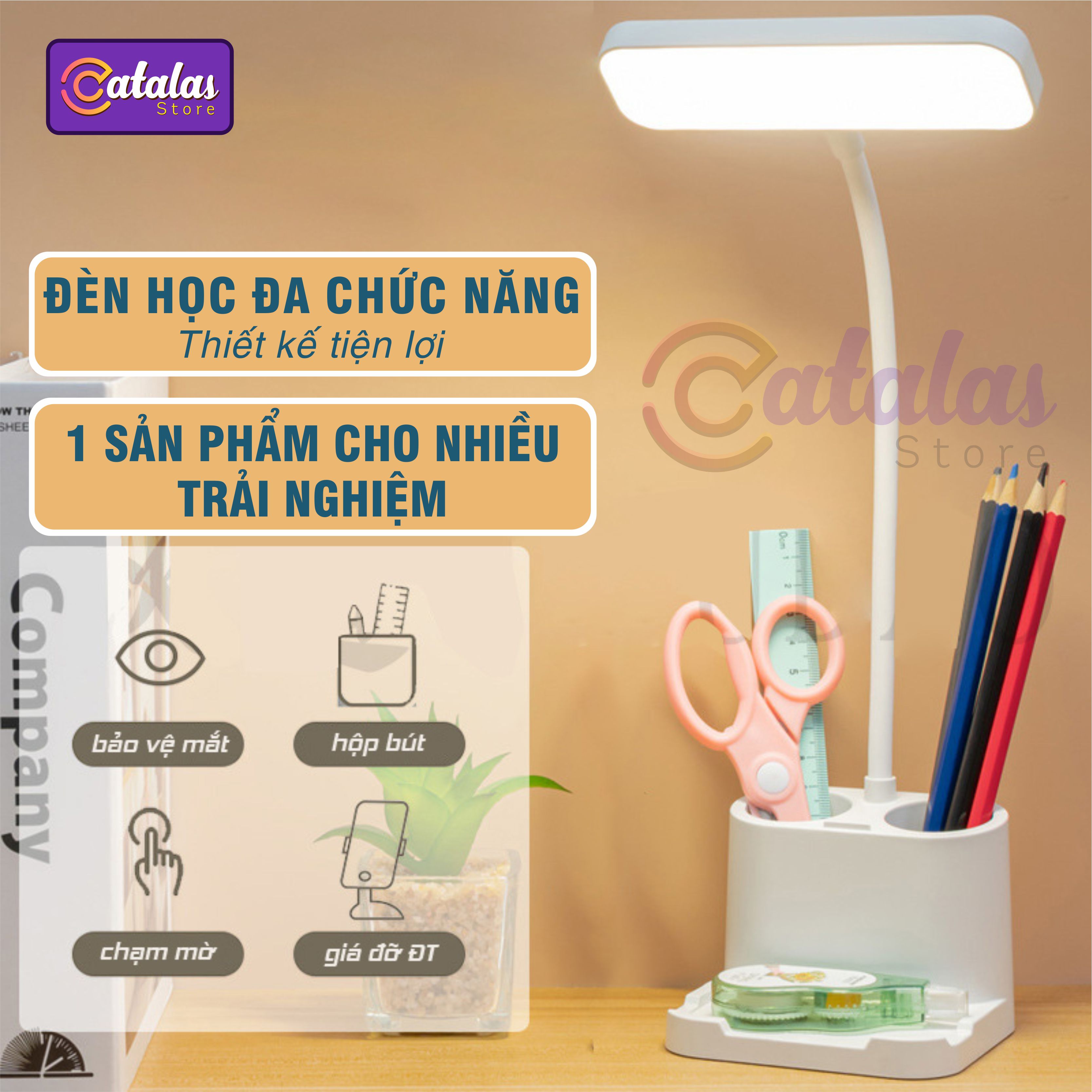 Đèn Bàn Học Bảo Vệ Mắt, Đọc Sách HBM11, Hộp Đựng Bút, Chống Cận, Ba Chế Độ Sáng, Làm Việc Tối ưu Chất Lượng Cao