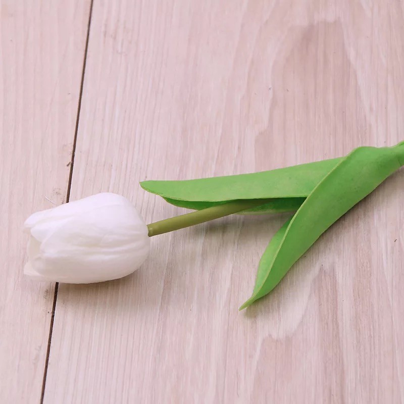 Hoa giả-Cành Hoa Tulip Đơn màu trắng