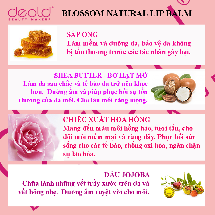 Son Dưỡng  Hồng Môi, Hồng N.h.ũ H.o.a Deold Blossom Natural Lipbam 3.3g