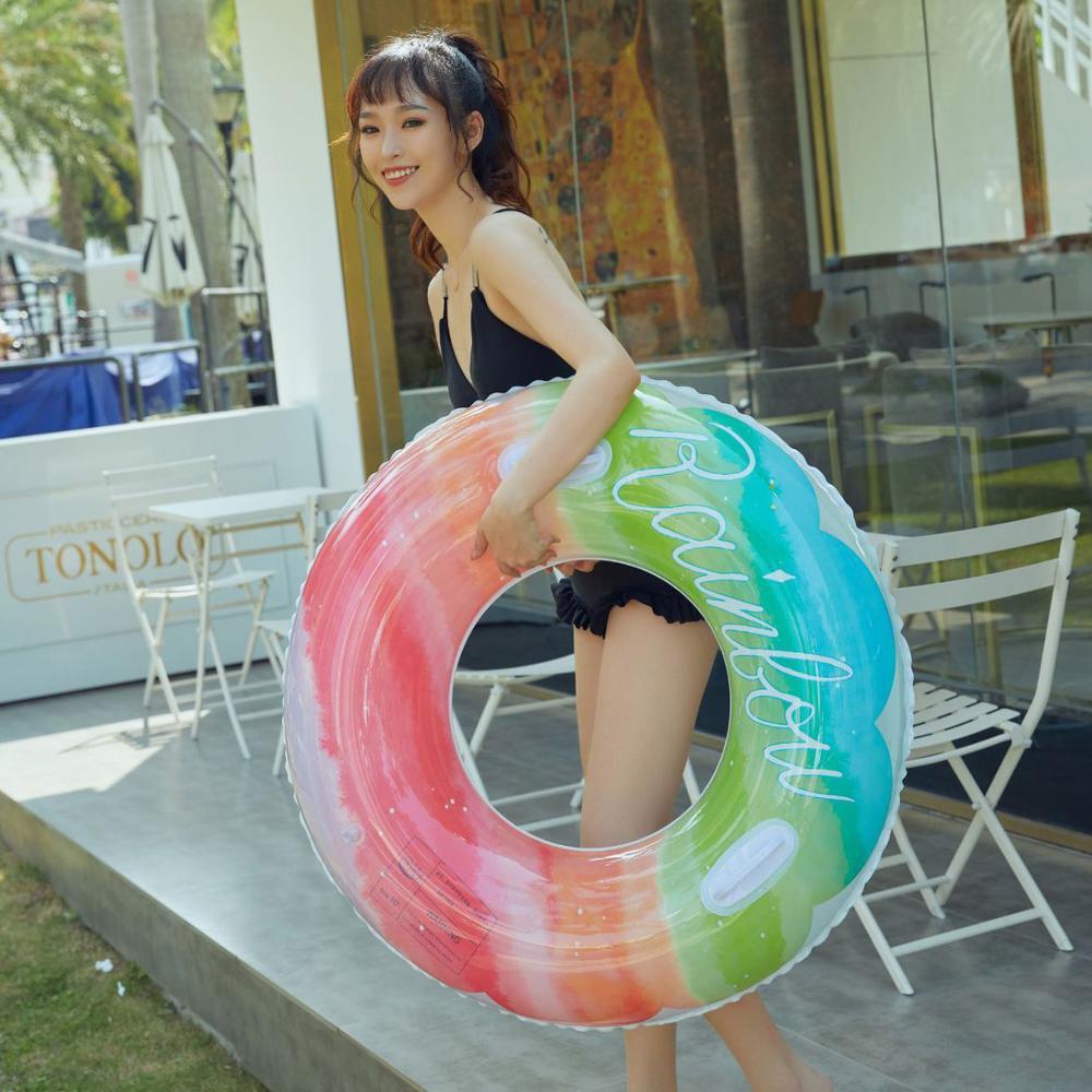 Vòng tròn bơi cầu vồng mới Vòng bơi PVC bơm hơi cho trẻ em Hồ bơi dành cho người lớn Hồ bơi ghế nổi Đồ chơi bên bãi biển mùa hè