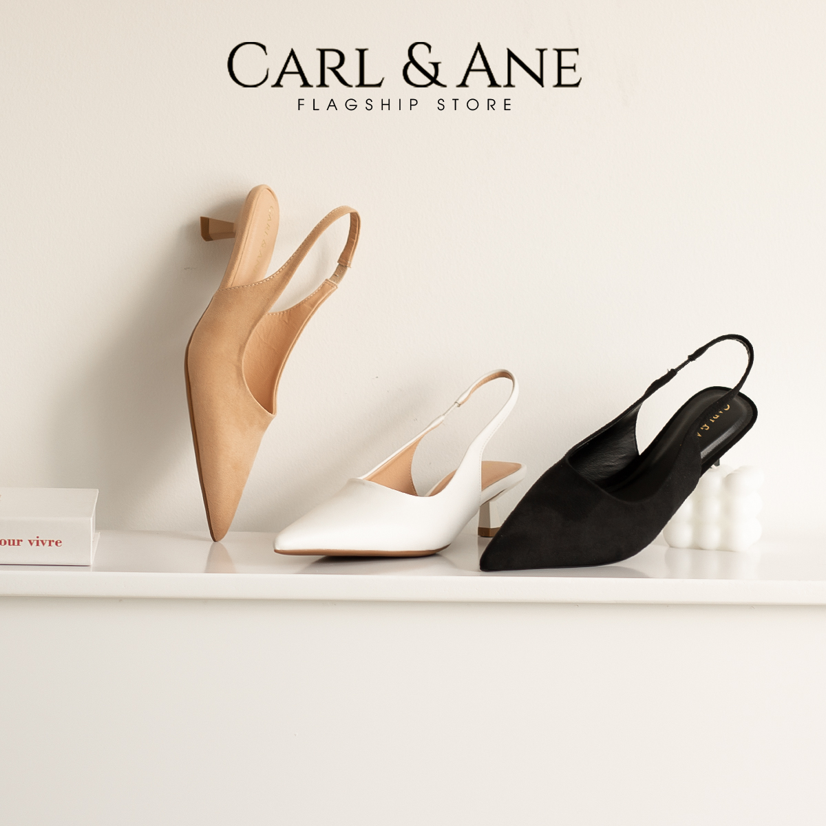 Carl &amp; Ane - Giày cao gót nữ dáng Slingback mũi nhọn phong cách thanh lịch cao 5cm - CL036