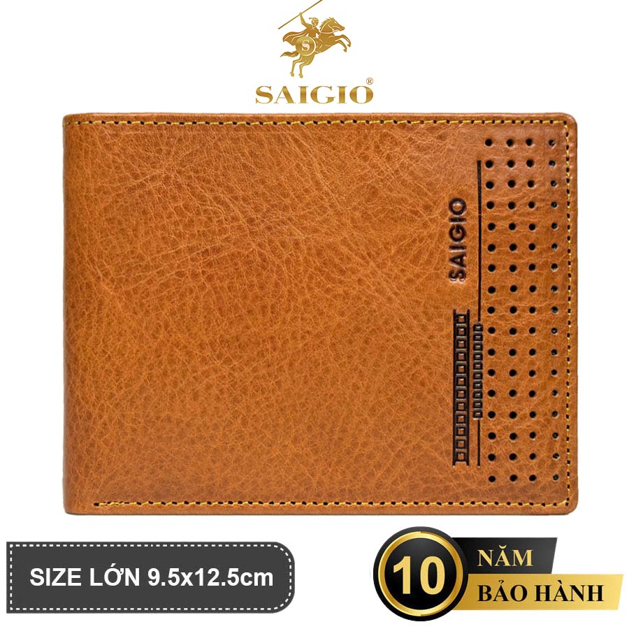 Ví Nam Polka Da Bò Full Grain, Size Lớn, Thiết Kế Cổ Điển, Đơn Giản - Mỏng Nhẹ, Dáng Ngang - Gập 2, Ngăn Đựng Tiền Có Khóa Kéo, Nhiều Ngăn Để Giấy Tờ Tiện Dụng