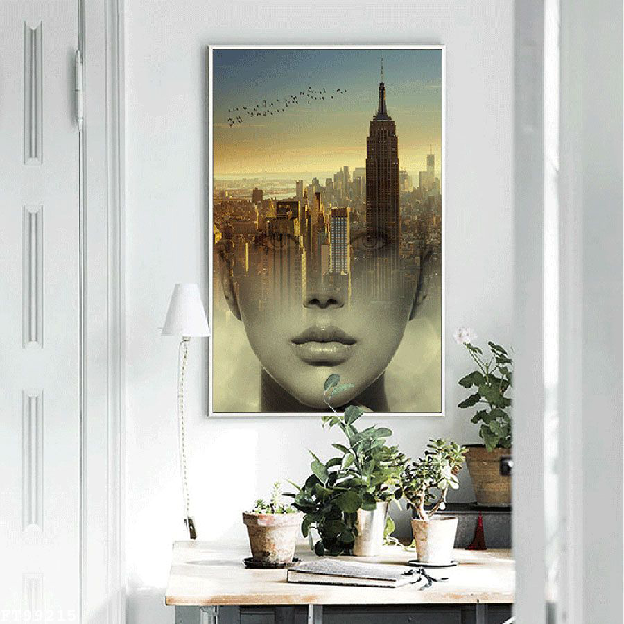 Tranh In Vải Canvas Khung Composite Cao Cấp - Tranh Đơn Cô Gái Hòa Vào Thành Phố