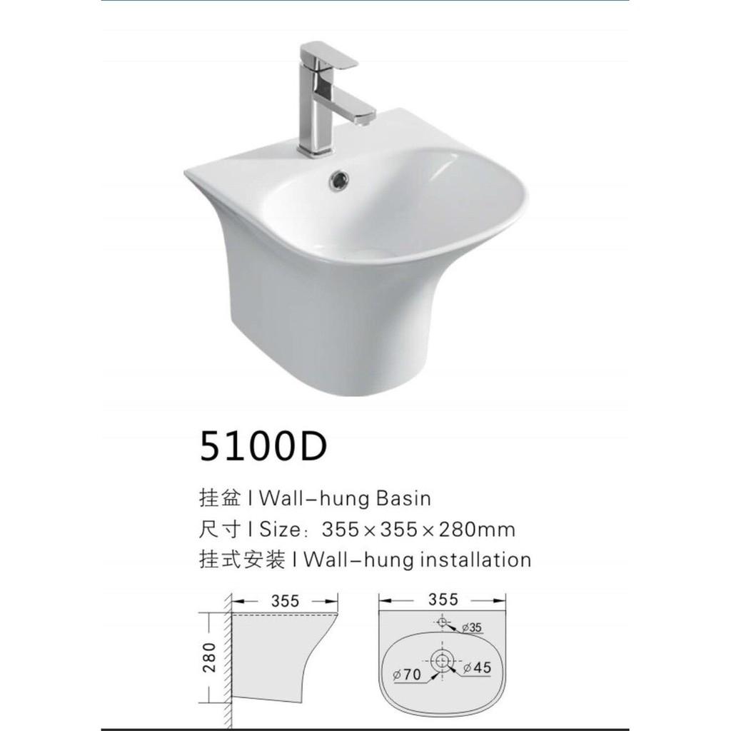 Chậu lavabo rửa mặt treo tường liền chân kích thước nhỏ