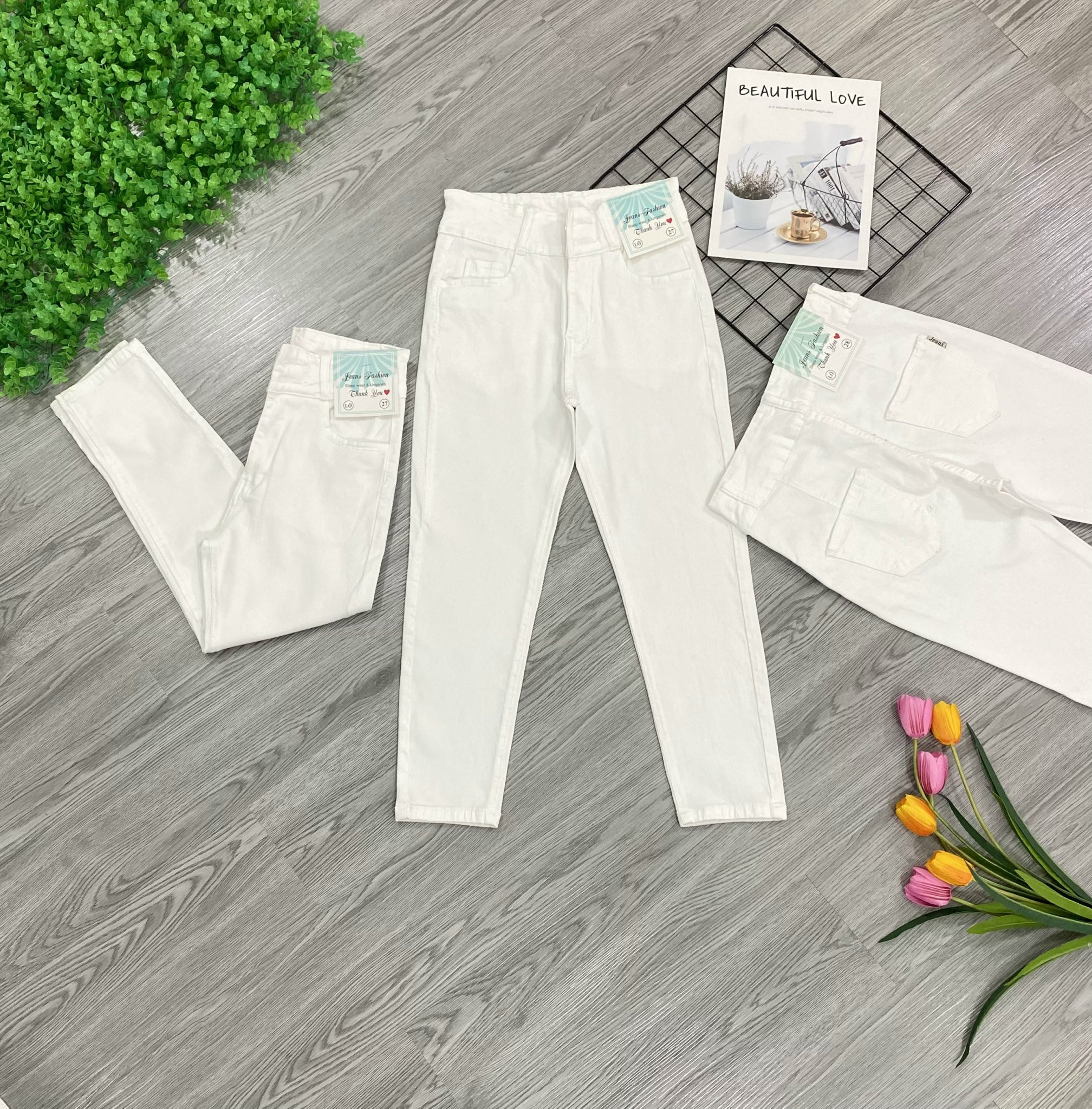 Quần Jean 9 Tấc Lưng Cao 2 Nút