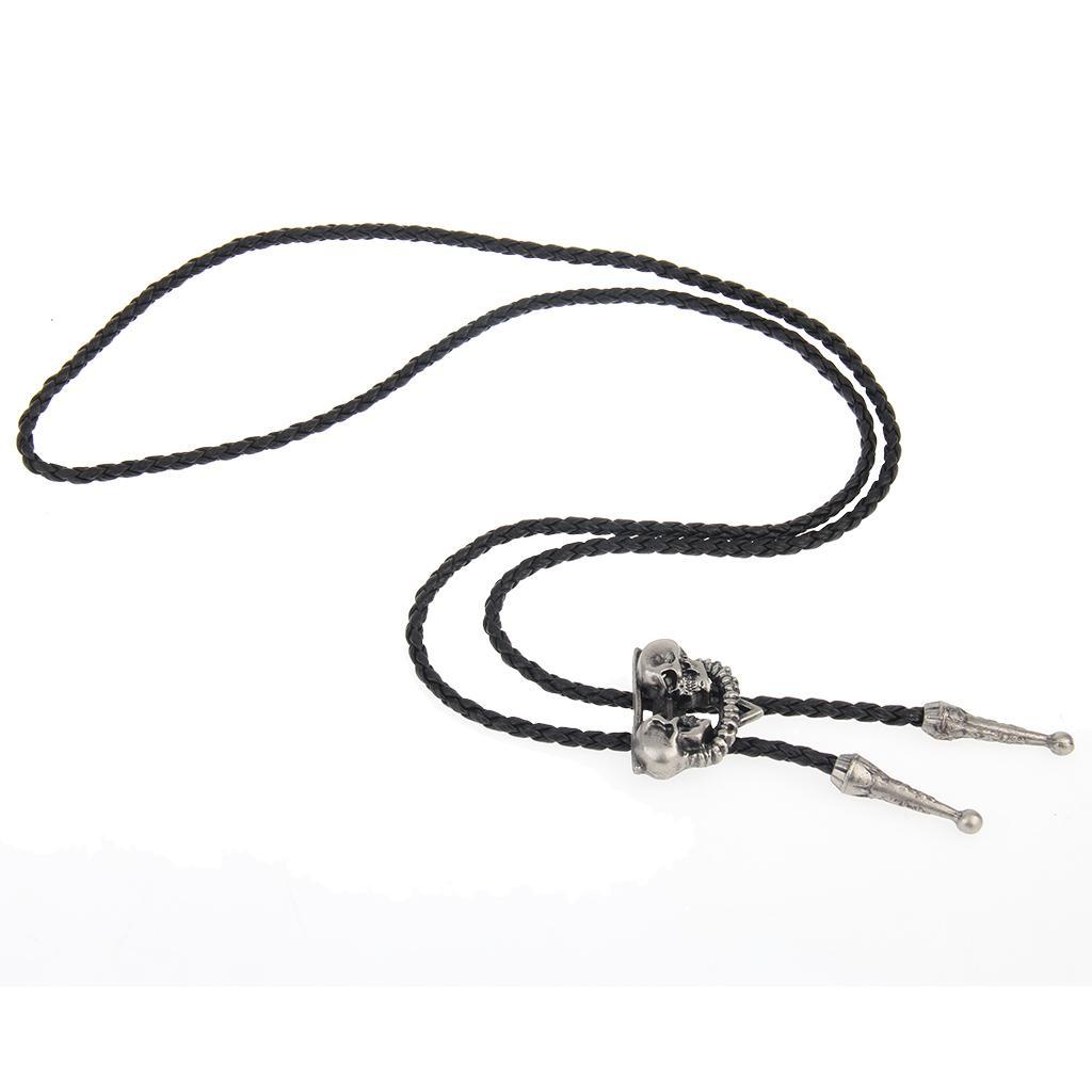 3X Punk Skeleton Skull Bolo Tie Leather Necktie Necklace Western Antique Silver