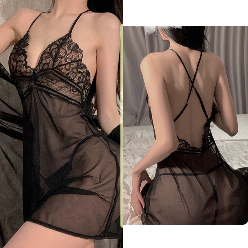 Váy ngủ 2 dây chéo lưng xuyên thấu sexy cao cấp P26 - Đầm ngủ nữ gợi cảm - Đồ ngủ nữ