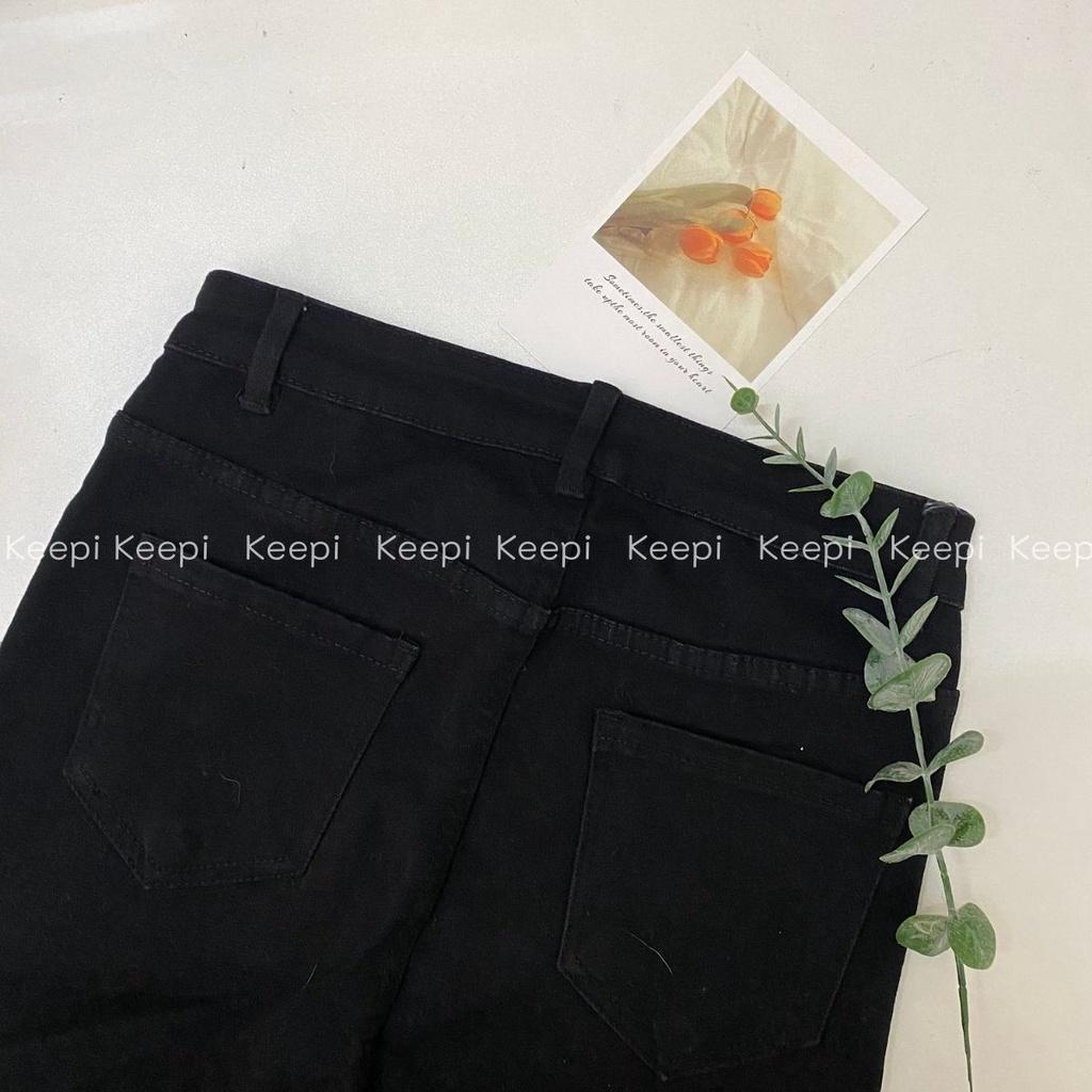 Quần Jeans Nữ Đứng Đen Co Giãn Hàn Quốc KEEPI Quần Kaki Lưng Cao Ống Suông