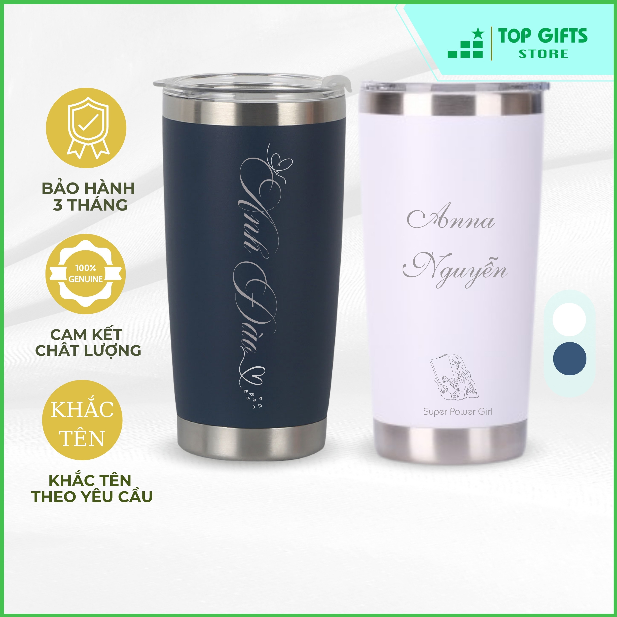 Ly giữ nhiệt LGN600 dung tích 600ml - 2 màu khắc tên theo yêu cầu