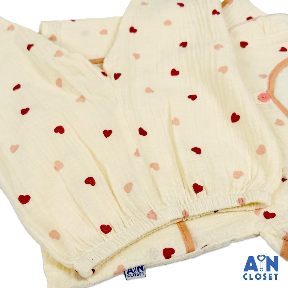 Bộ quần áo Dài tay ngắn bé gái họa tiết Tim Hồng Phai Xô muslin - XHADBGVSNYGA - AIN Closet