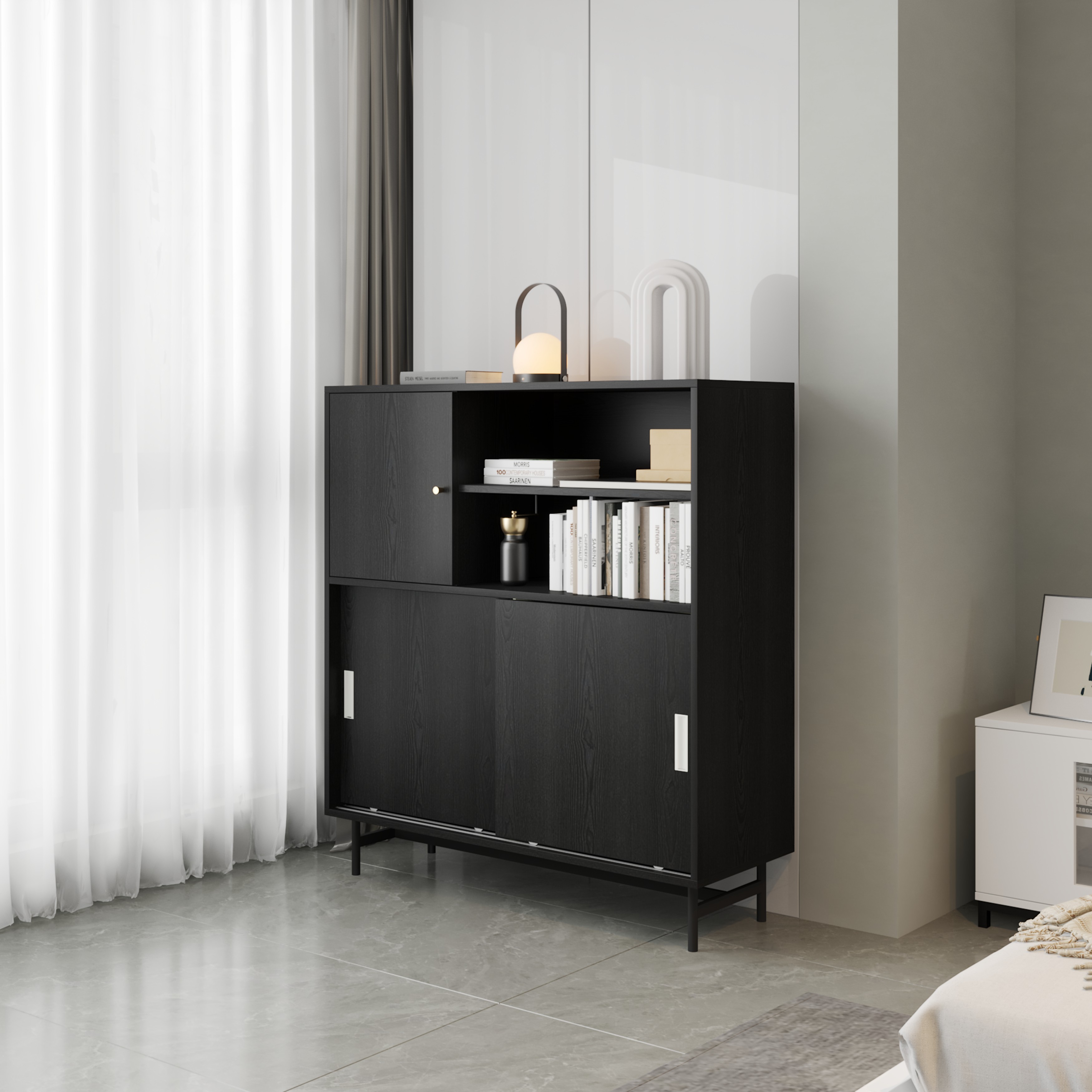 LUCA, Tủ lưu trữ cánh lùa - Chân sắt, 108cm x 40cm x 120cm , TCL_015