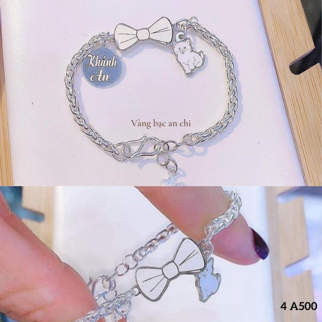 Lắc tay cho bé, vòng tay bạc trẻ em khắc tên hình chiếc nơ gắn charm 12 con giáp, trang sức Anchi jewelry