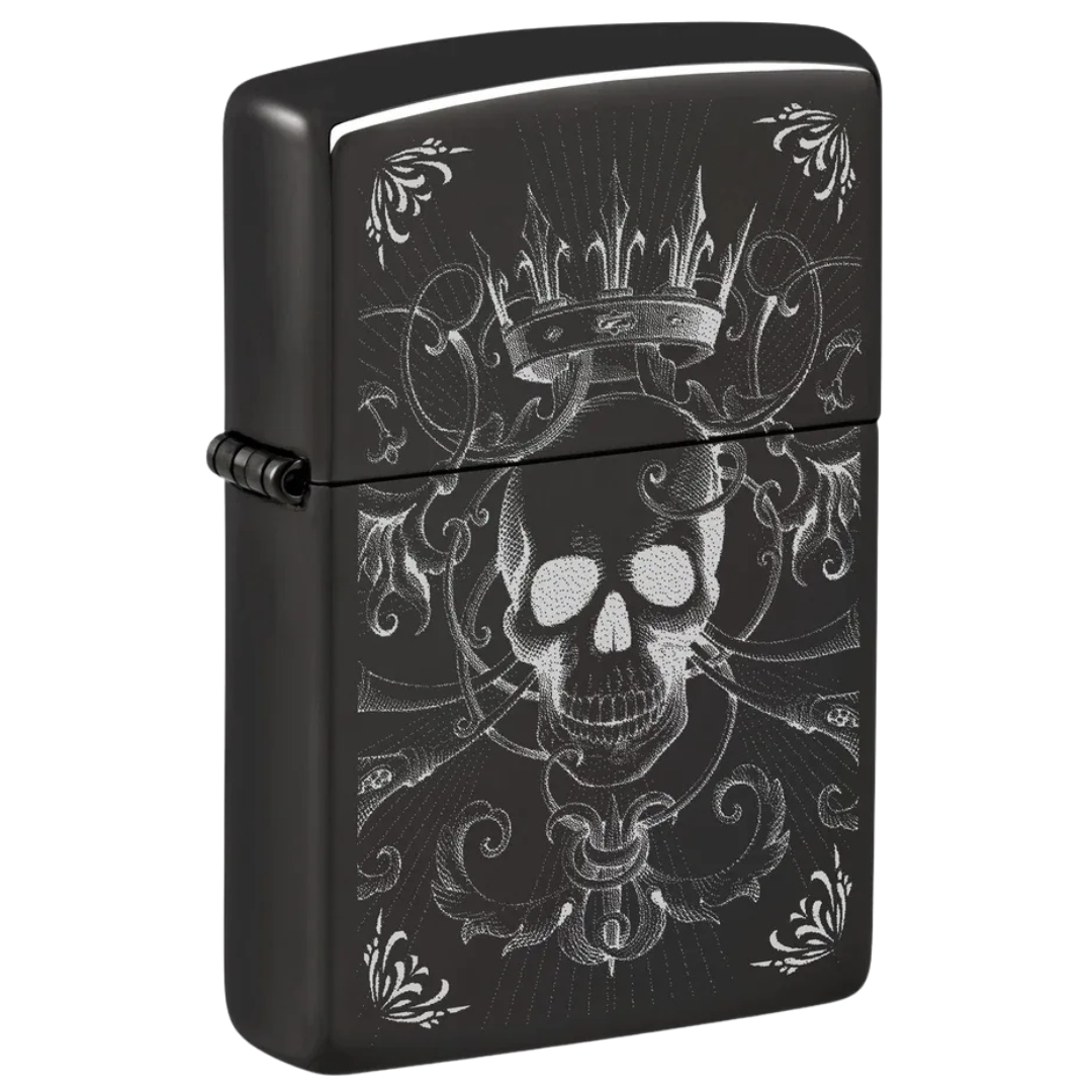 Bật Lửa Zippo Chính Hãng Mỹ Royal Skull Design – Họa Tiết Đầu Lâu Vương Giả, Vỏ Đen Bóng Gương Khắc Laser Tinh Xảo