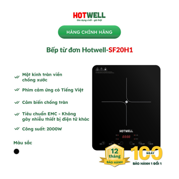 Bếp Từ Đơn HOTWELL SI20H2 tặng kèm nồi lẩu, Bảo Hành 12 Tháng, 1 Đổi 1 Trong 100 Ngày - Hàng Chính Hãng