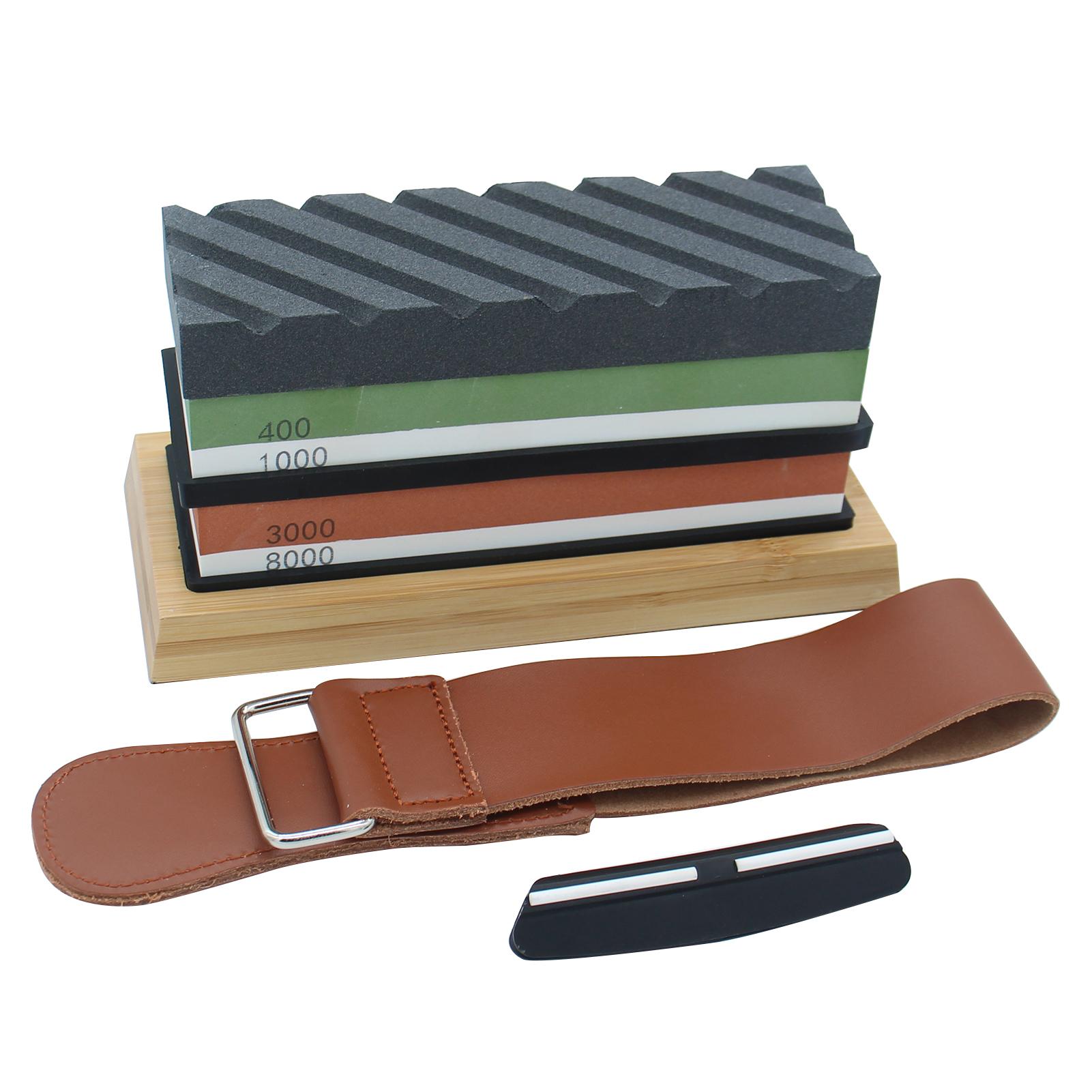 Bộ đá mài 2 mặt giá đỡ bằng silicon đế tre khuôn da, đá làm phẳng và thanh dẫn góc