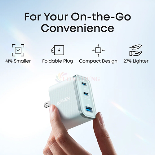 Cốc sạc Anker Nano Compact Dual-Mode Fast Charging 1USB 2Type-C 70W A121A - Hàng chính hãng