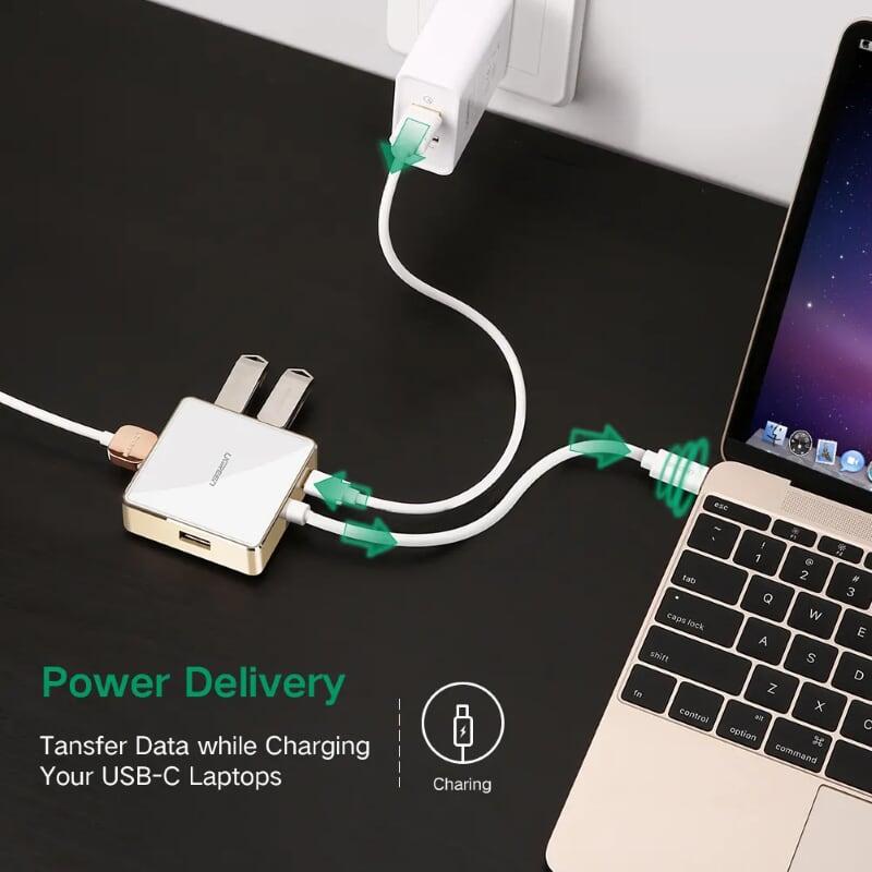 Ugreen UG30441US183TK Bộ chuyển đổi TYPE C sang 1 USB 3.0 + 2 USB 2.0 + HDMI + hỗ trợ nguồn TYPE C - HÀNG CHÍNH HÃNG