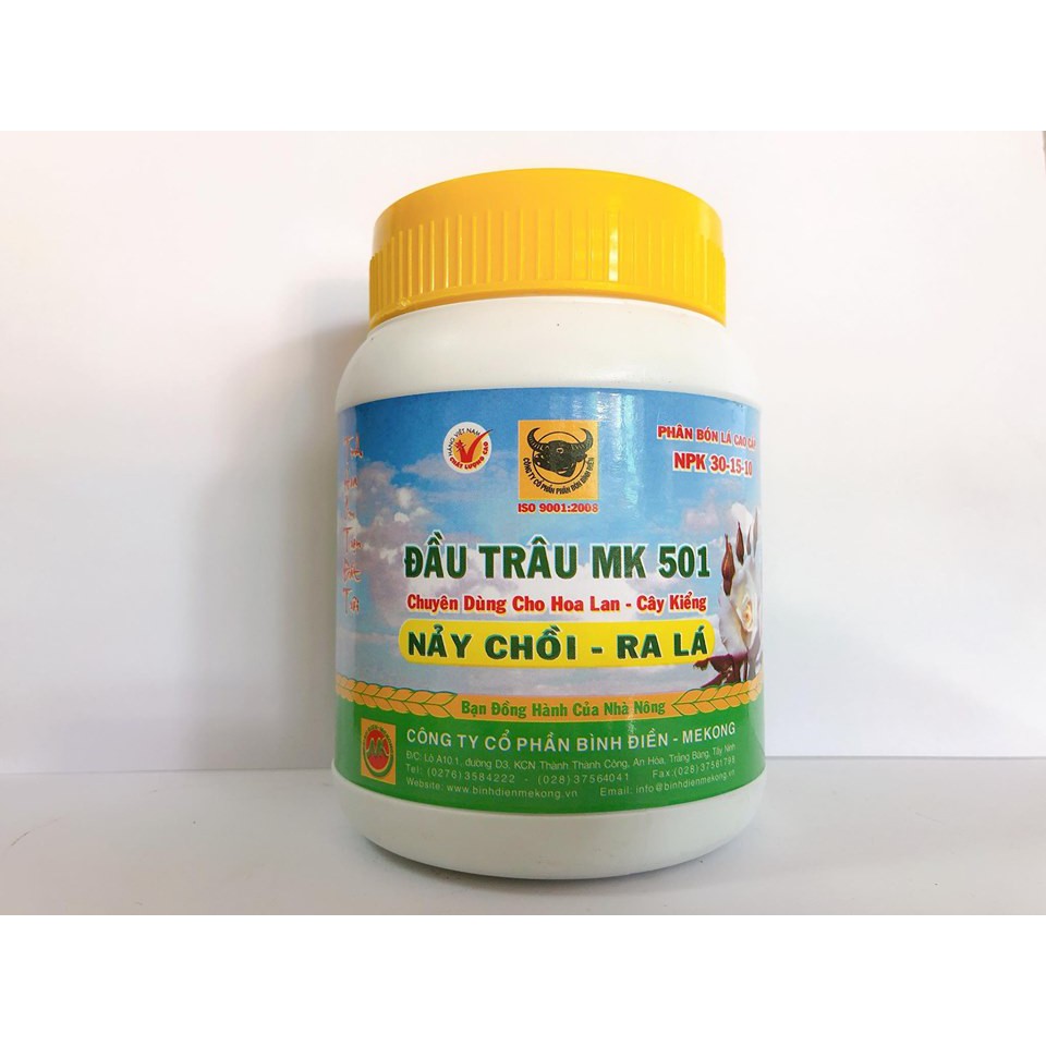 Phân bón lá đầu trâu MK 501 chuyên cho hoa Lan và hoa Cảnh giúp ĐẺ NHÁNH - TẠO MẦM - NẢY CHỒI - RA LÁ hộp 400g