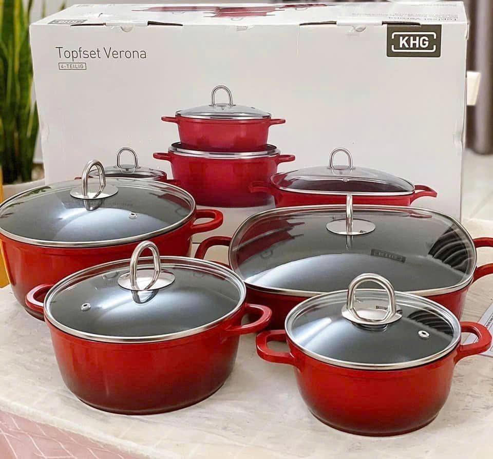 Bộ nồi 4 món KHG Verona màu đỏ Hàng chính hãng
