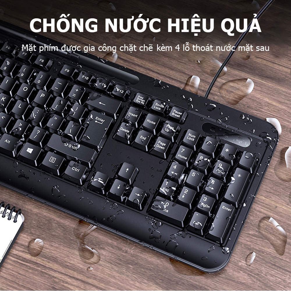 Bàn phím có dây văn phòng V1 có khả năng chống nước , âm thanh gõ nhỏ giúp tạo không gian yên tĩnh khi làm việc tại văn phòng