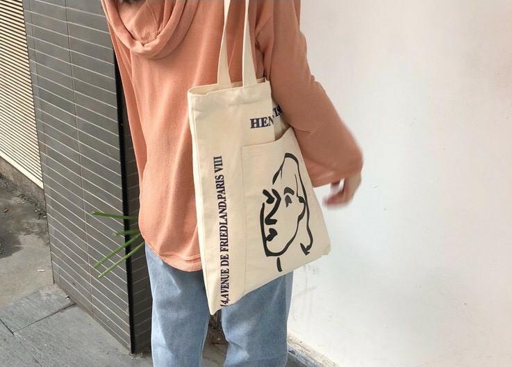 Túi có tote vải bố đựng đồ canvas hình cô gái đi học đi làm phong cách Hàn Quốc-Tặng Qùa Xinh