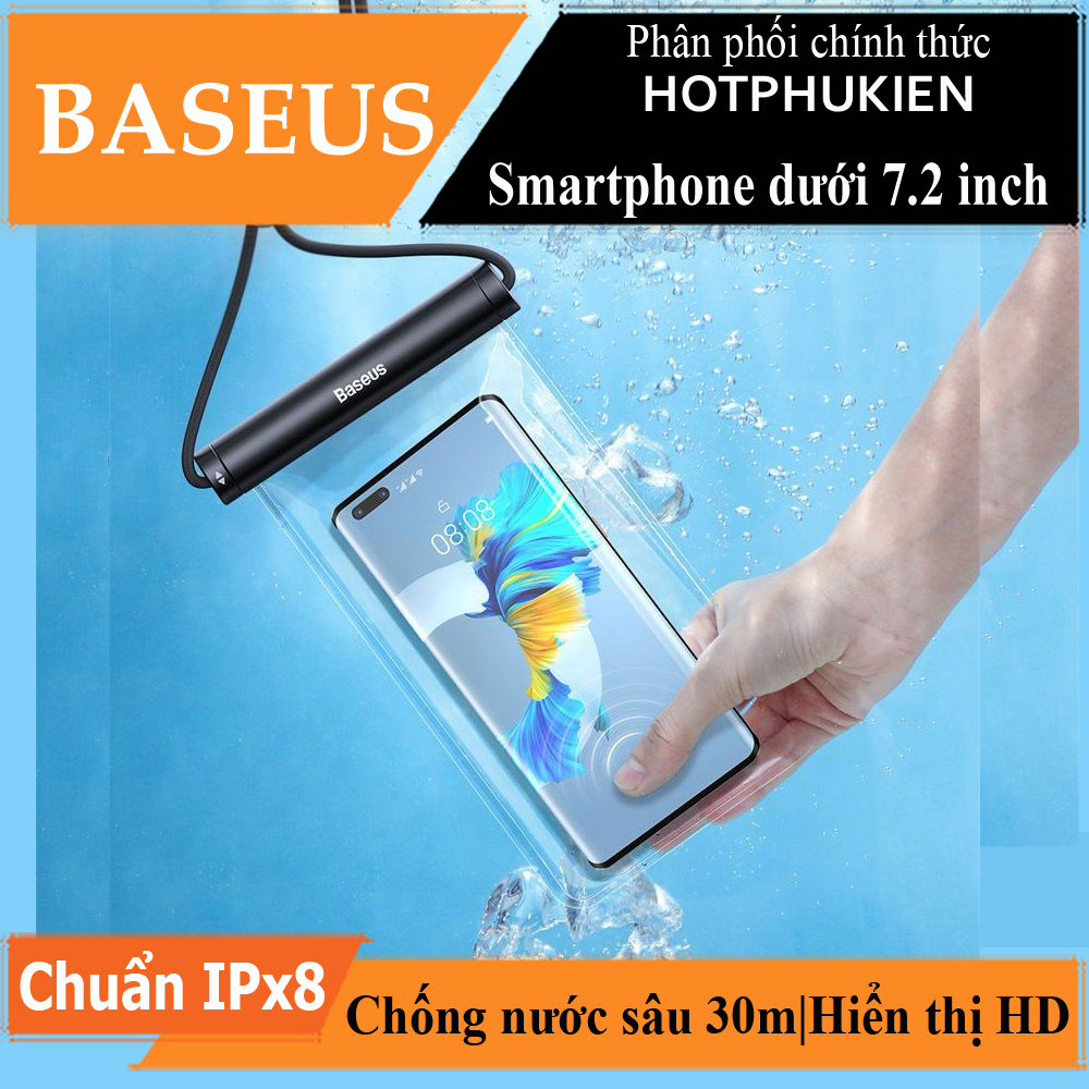 Túi chống nước waterproof cao cấp cho điện thoại 7.2 inch trở xuống chuẩn chống nước IPx8 hiệu Baseus Cylinder Slide-cover không ảnh hưởng chất lượng ảnh chụp quay video của camera - hàng nhập khẩu