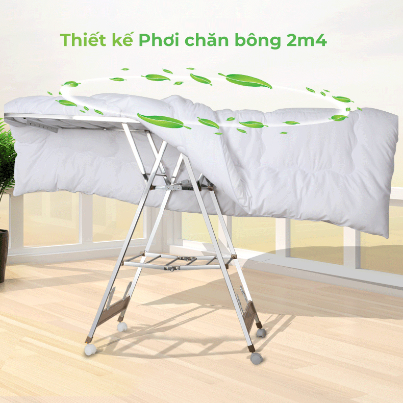 SÀO PHƠI QUẦN ÁO CẢ GIA ĐÌNH, TREO ĐỒ  INOX TICH HỢP BÁNH XE ĐA NĂNG BA TẦNG TIỆN DỤNG