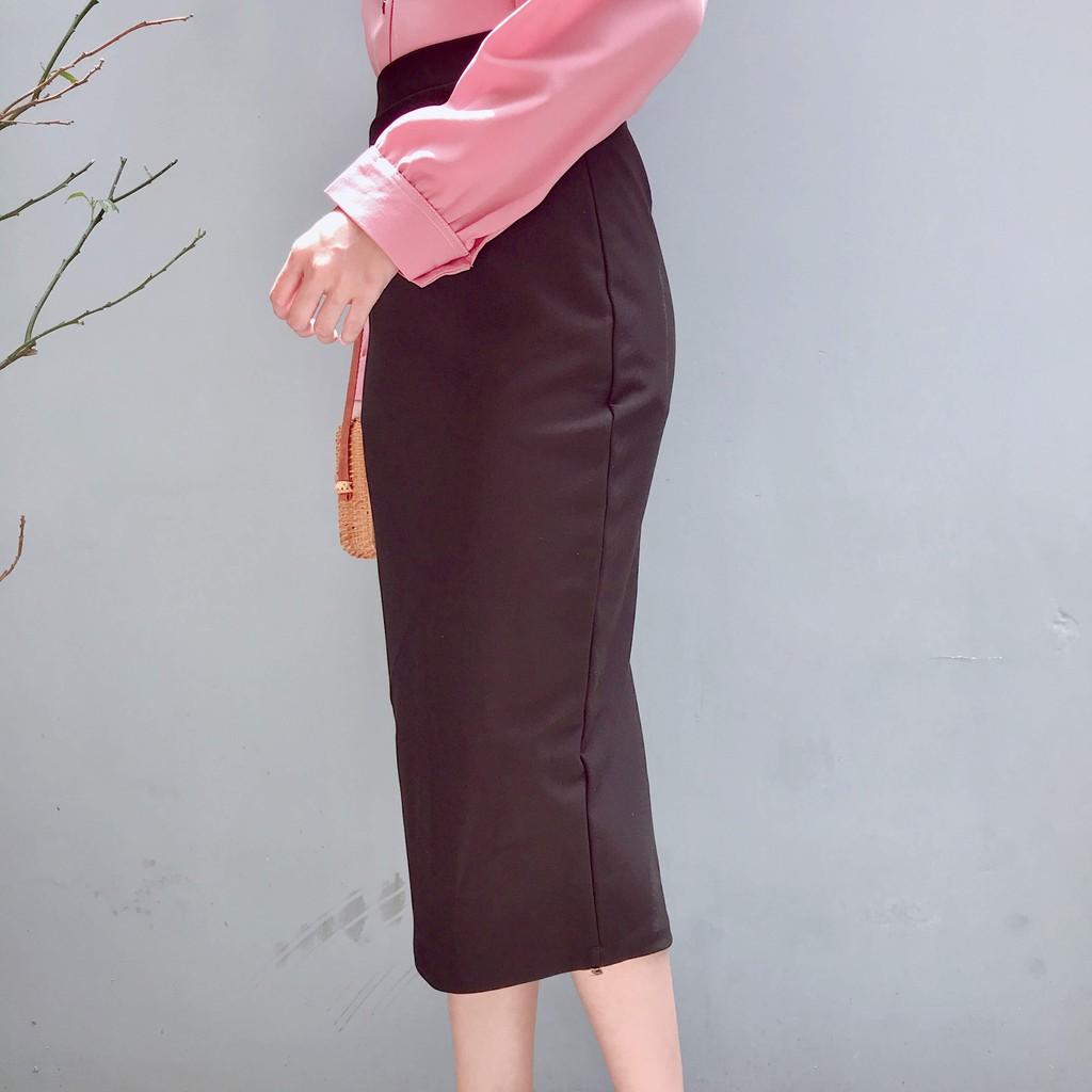 Chân váy công sở dài bigsize màu đen ôm body dài 70cm
