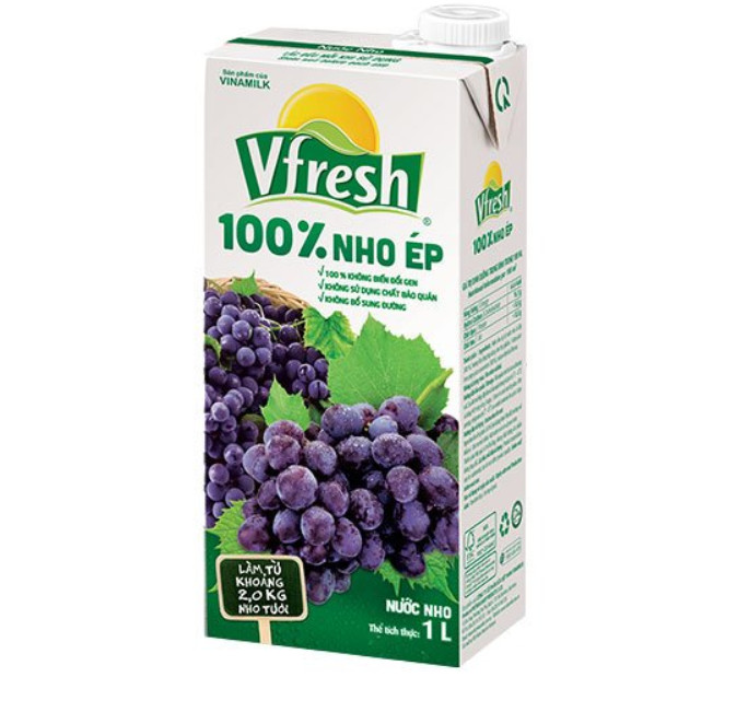 COMBO 4 HỘP NƯỚC VFRESH NHO ÉP 100% - HỘP GIẤY 1L