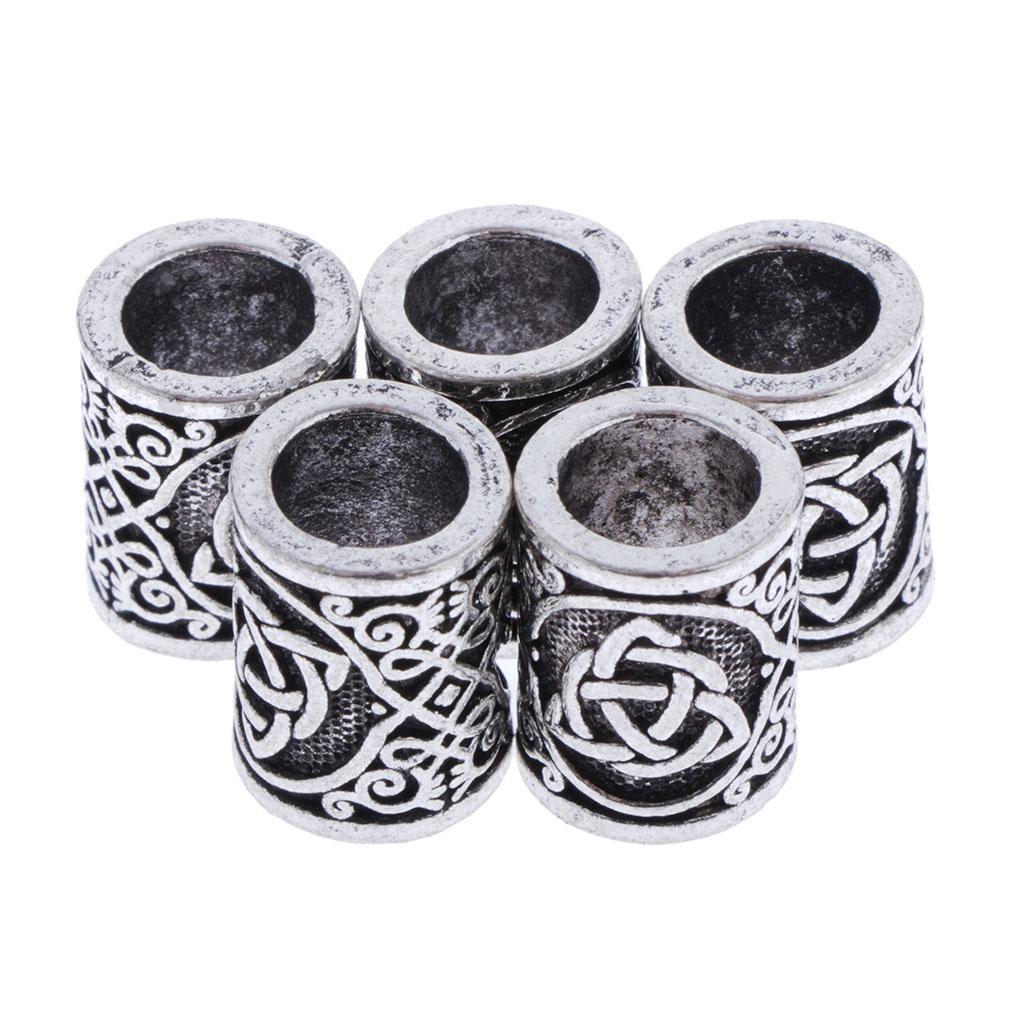 3-4pack 5 Pieces Antique Silver Norse Viking Rune Beads for Hair Beard DIY