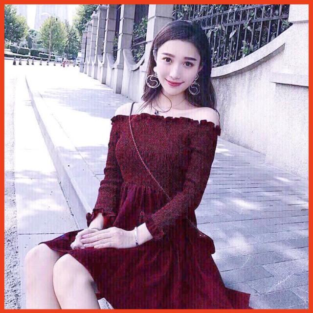 Đầm Suông Ngắn Đỏ Trễ Vai
