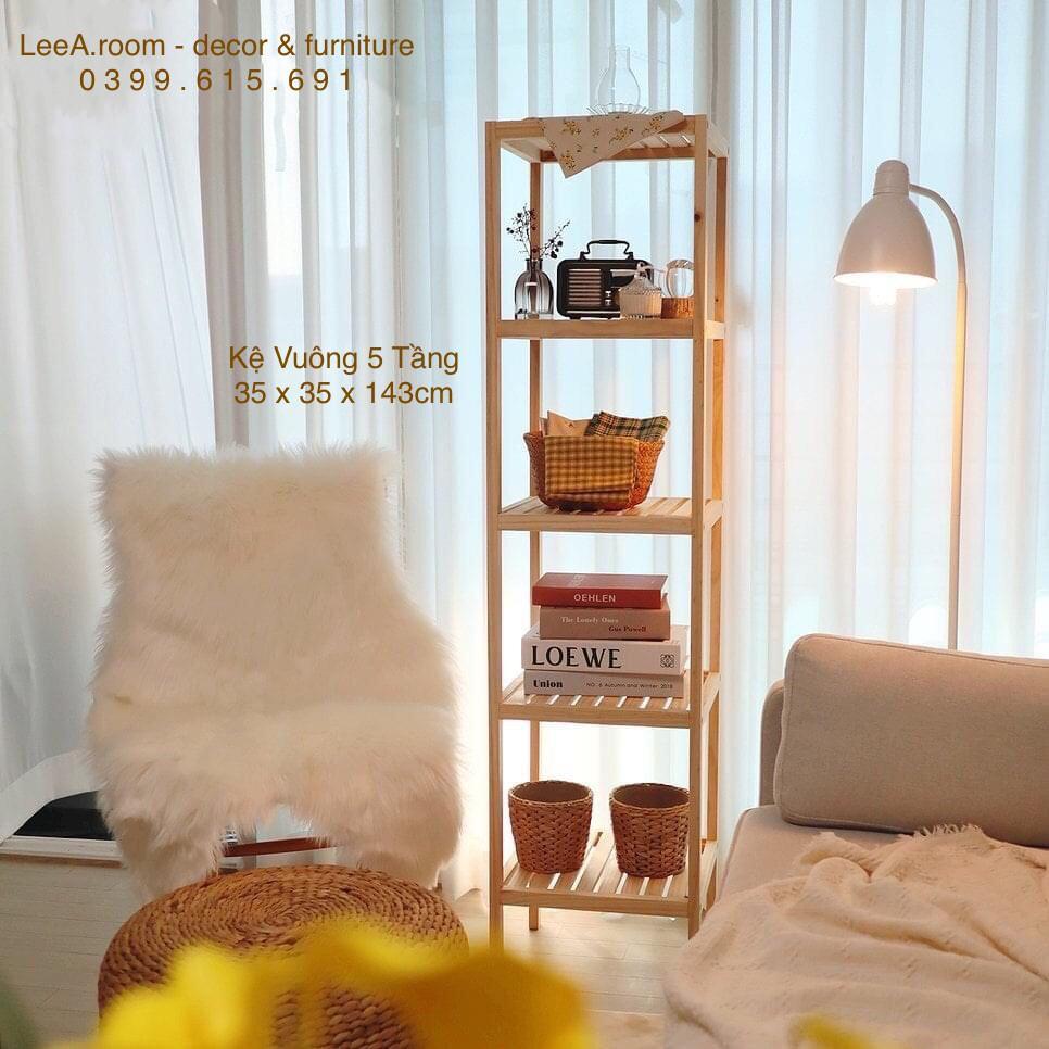 Kệ Vuông Decor 5 Tầng Hàng Cao Cấp Loại 1 - Wooden Shelf 5F - Màu Gỗ Tự Nhiên