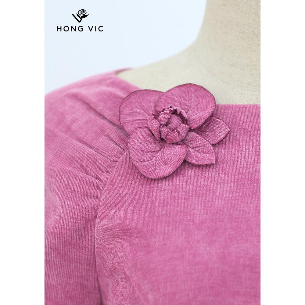Vest kiểu nữ thiết kế Hongvic nhung hồng tay lỡ AV40